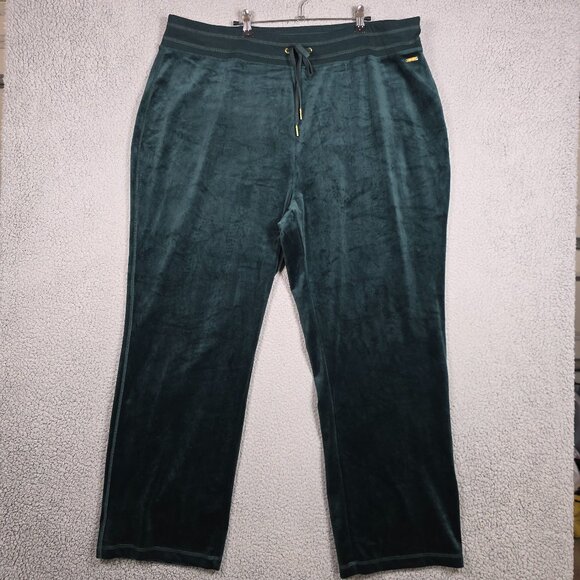 Calvin Klein Velour Sweat Pants Womens Size 3X Pine Green Velvet Holiday Slim - Picture 1 of 11